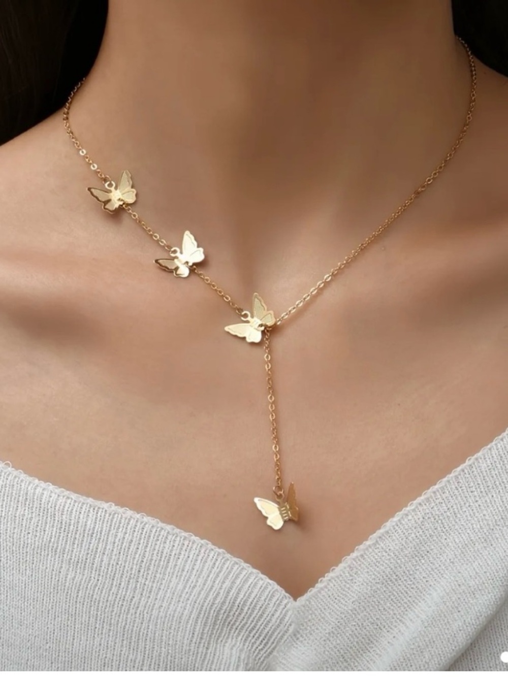 Gold Butterfly Lariat Necklace - Elegant Women's Jewelry